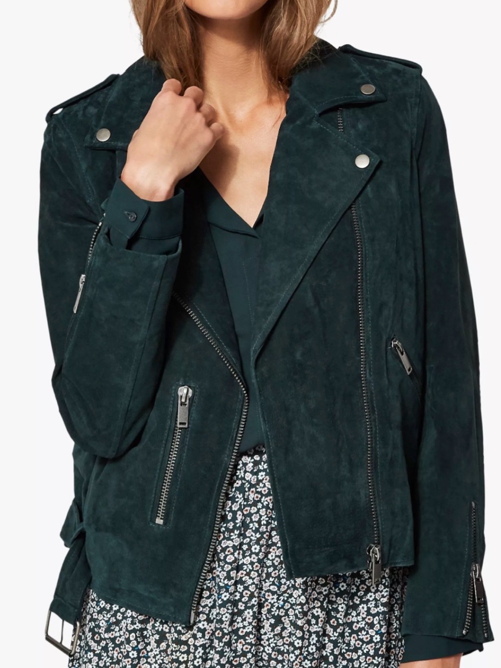 BlankNYC Suede Moto Jacket in Evergreen - Medium